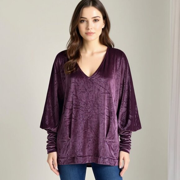 La Rok Purple Velvet Rocker Chic Drapey Oversized Y2K Tunic Top XS NWOT Rare - Picture 10 of 10
